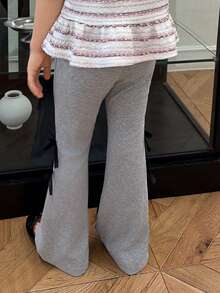 DAZY Pantalones casuales y versátiles con pernera acampanada y decoración de lazo para niñas - Gris - Ver 2