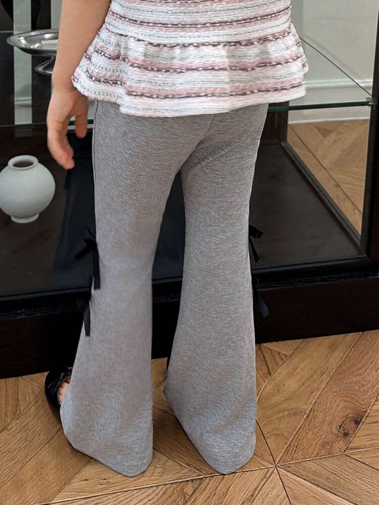 Girls' Bow Decor Flare Leg Casual Versatile Pants