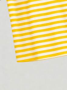 EMERY ROSE 条纹圆领休闲短袖T恤，大码女式T恤，夏季 - 黃色 - 查看 4