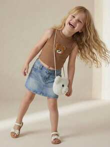 Maija Kids Maija Kids 少女夏季休閒舒適泰迪熊拼接短款背心