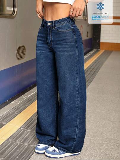 SHEIN Tall Calça jeans feminina casual de corte reto e lavagem especial para o dia a dia.