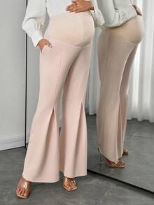 Momance Quần bầu ống loe xếp ly có thể điều chỉnh eo - Màu be - Xem 5