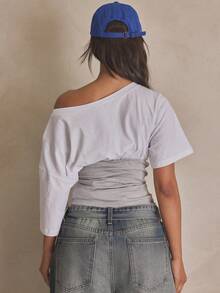 MUSERA Áo kiểu dáng dài rộng, lệch vai, phối nhiều lớp, thắt eo, thích hợp cho mùa hè, thể thao, thường ngày, phong cách đường phố, thời trang đường phố, mùa xuân và lễ hội. - Nhiều màu - Xem 3