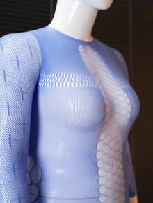 ChaseTheNight Plus Size Sexy Hollow Out Bodycon Lingerie Fishnet Dress - Baby Blue - View 8