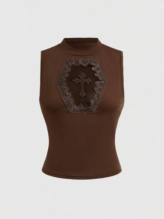 J-Fashion Ärmellose Damen-Tanktop mit Kreuz-Hohlstickerei