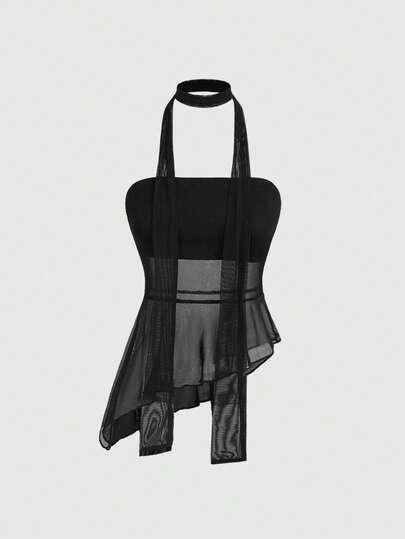 ROMWE Avant Top fasciante asimmetrico e trasparente sexy per donne