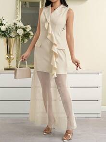 Modelyn Women's Elegant Sexy Commuter Golf Hollow-Out Patchwork Sleeveless Dress,Summer Dresses For Women White - Apricot - View 8