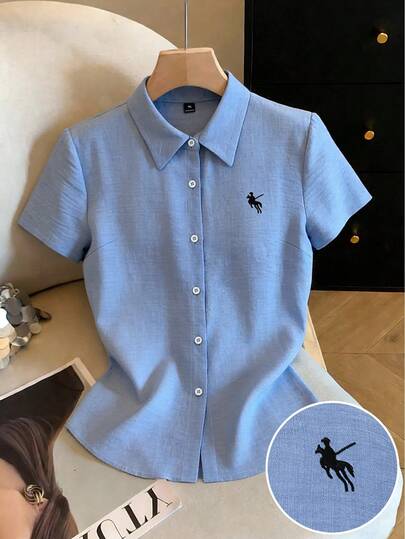 GlowEve CURVE 大码梭织刺绣休闲夏季衬衫，适合度假穿着