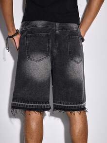 ROMWE MEN Street Life Pantalones cortos de mezclilla casuales para hombres con bolsillos desgastados y dobladillo deshilachado - Negro - Ver 3