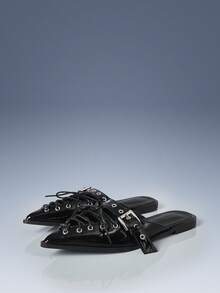 CUCCOO GRLICON Zapatos planos con puntera puntiaguda y decoración de remaches para mujer - Negro - Ver 1