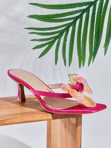 SHUZIA Sandal xỏ ngón nữ mũi vuông gót thấp họa tiết hoa lan màu hồng cánh sen bằng satin – Phong cách kỳ lạ, mộng mơ và sang trọng cho ngày Valentine. - Màu Hồng Tươi - Xem 1