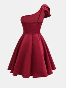 少女优雅奢华红色3D蝴蝶结串珠腰部A字中长连衣裙，适合派对、晚宴、正式场合，红色连衣裙，情人节。 - 紅色 - 查看 6