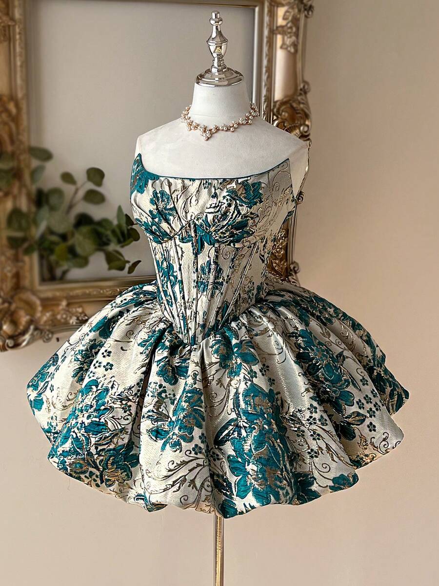 Lovelzi Váy xòe chữ A dáng chữ A, chất liệu vải jacquard sang trọng, màu xanh lá cây gợi cảm, có thể điều chỉnh, phù hợp cho các buổi hẹn hò, kỳ nghỉ, tiệc độc thân, dạ hội, đám cưới, lễ tốt nghiệp, sự kiện vũ hội