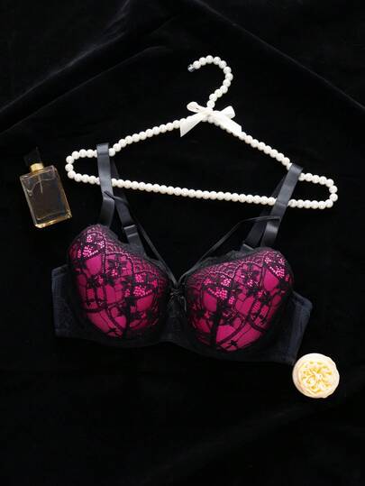 1pc Plus Size Women Lace Patchwork Comfortable Supportive Shaping Underwire Bra