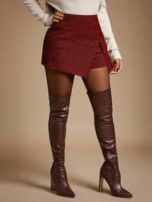 Radiana شورت/تنورة قصيرة ذات خصر عالي من قماش الصوف ذي نقشة الكلب الأحمر الفريدة والرجعية، قطع سفلية مناسبة للأعمال الرسمية والكاجوال والترفيه والمناسبات، مناسبة للربيع والصيف - الأحمر - مشاهدة 5