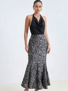 Aveloria Modichic Falda con estampado de piel de serpiente y bajo de sirena, acentúa las curvas seductoras, adecuada para fiestas de noche, con un aspecto vintage pero llamativo - Multicolor - Ver 4