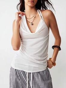 Bohemela 女士休闲纯色针织露背吊带背心 - 白色 - 查看 3