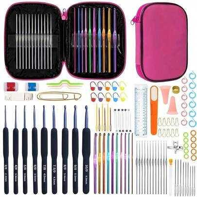 Juego de ganchos de crochet de aluminio de colores, 100 piezas de suministros de DIY para tejer, kit de manualidades completo para principiantes y adultos, herramientas de artesanía hechas a mano, surtido de agujas para proyectos de ganchillo y manualidades