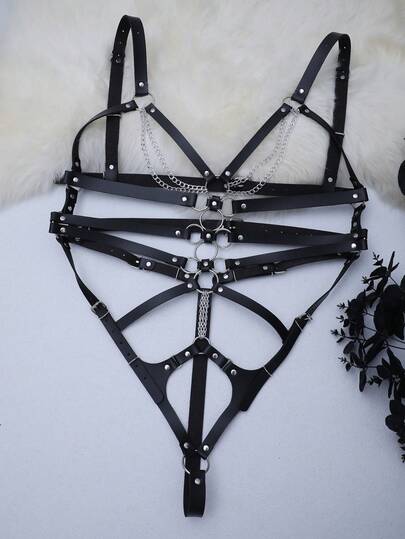 大码性感皮革装饰内衣