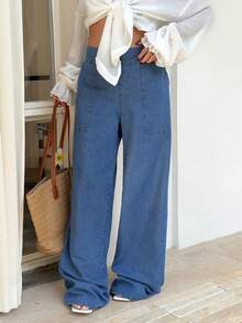 Sunnyshic Women's Casual Loose Fit Wide Leg Jeans - Blue - View 5