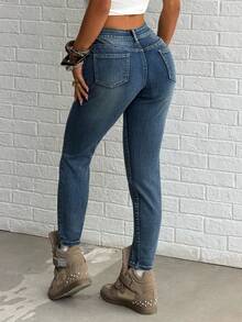 SHEIN PETITE Women's Casual Everyday Commute Slim Fit Skinny Jeans - Medium Wash - View 2