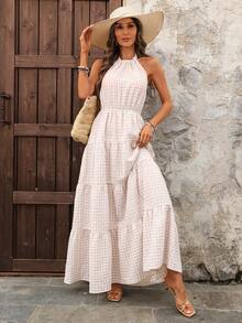 EMERY ROSE 女士休闲露背格子荷叶边连衣裙，适合度假 - 彩色 - 查看 7