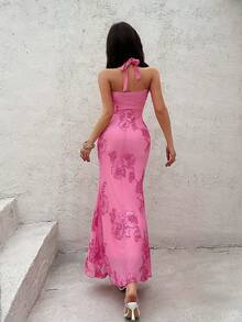 Sunnyshic Đầm dài dáng đuôi cá ôm sát màu đỏ tía dành cho nữ, thêu họa tiết sang trọng, thích hợp cho đám cưới, tiệc tùng, dạ hội, đi biển, hộp đêm, hẹn hò, mùa thu, ngày Valentine, Giáng sinh. - Hồng - Xem 2