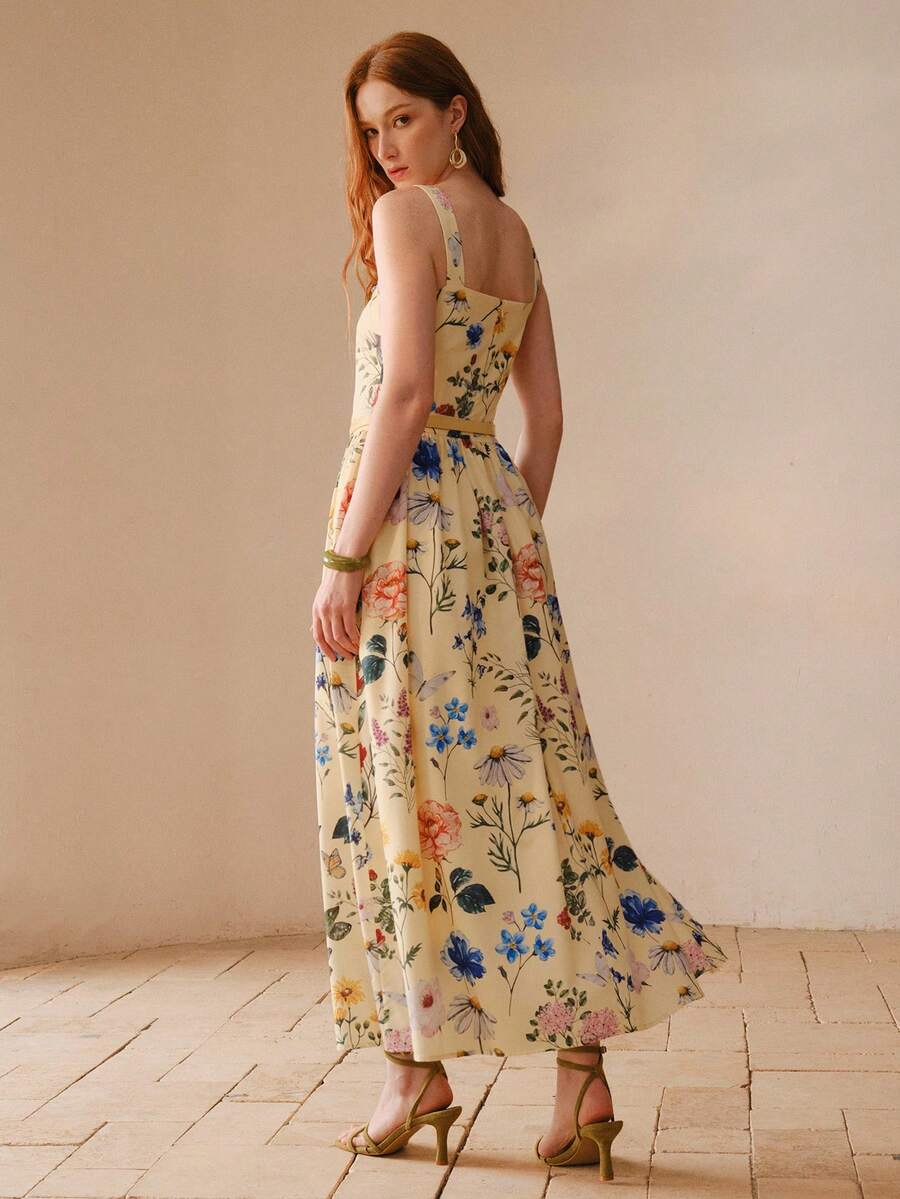 MOTF PREMIUM 女士优雅印花中长连衣裙 - 黃色 - 查看 2