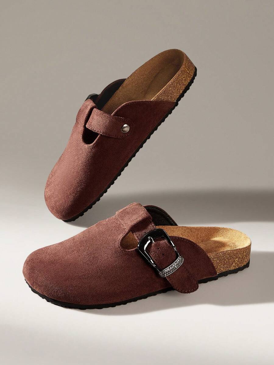 Solecia Women's Casual Versatile Slip-On Buckle Flat Shoes - Coffee Brown - View 1