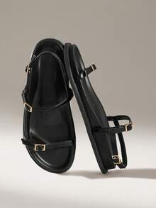 Solecia Women's Fashion Brown Comfortable Flat Beach Sandals - Black - View 1