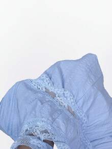 SHEIN EZwear 白色蕾丝边无袖上衣，女士夏季时尚 - 藍色 - 查看 4