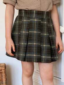 DAZY 少女格子印花高腰休闲百搭迷你裙 - 棕色 - 查看 7