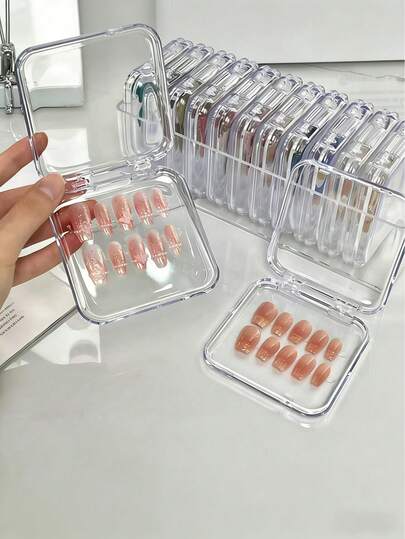 1/5/12pcs False Nail Storage Box, Nail Sticker Storage Box, Press-Type Nail Packaging Box, Nail Art Accessories, Jewelry Storage Box, Cosmetic Storage Box, DIY Bead Storage Box, Plastic Storage Box, Transparent Plastic Desktop Storage Box, Small Rectangular Household Storage Box, Nail Salon Storage Box