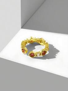 MOTF PREMIUM 18K GOLD PLATED DIAMOND RHOMBUS SINGLE RING - Orange - View 8