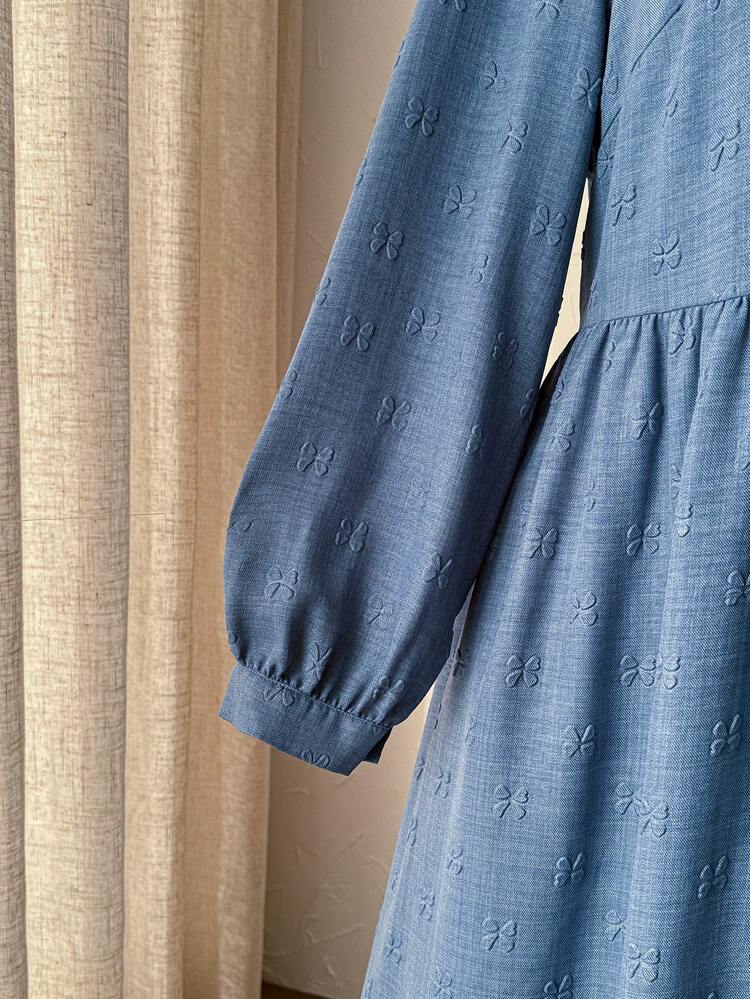 Plus Size Women's Summer  Casual Vacation Long Sleeve Button Down Leisure Shirt Dress For Fall, Winter Women Clothes,Early Spring,Spring Break Outfits ,Vacation Outfits Women ,Holiday Outfits For Women,Spring Dress Women,Going Out Outfits,2026 New Clothes,Simple And Fashionable For Everyday Wear, Long Sleeve Chambray Dress, Dusty Blue Women Dress