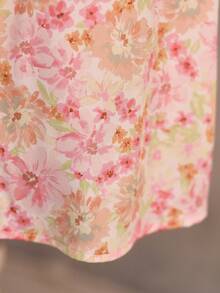 SHEIN Young Girl Cute & Elegant Floral Print Princess Dress,Open Back Puffy Short Sleeve Bow Dress For Kids Girl,Cerise Pink,Summer,Fairy,First Birthday - Multicolor - View 6