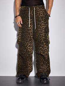 ROMWE MEN Street Life Spring Casual Leopard Men'S Leopard Print Casual Drawstring Waist Cargo Pants - Multicolor - View 3