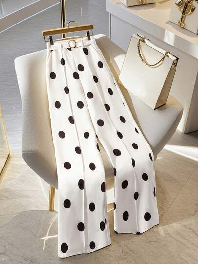 Elenzga מכנסיים לנשים עם נקודות, גזרה צמודה, קז'ואל, אלגנטי, שיק, נסיעות וחופשה, ללבוש יומיומי, סגנון חדש, צבע משמש