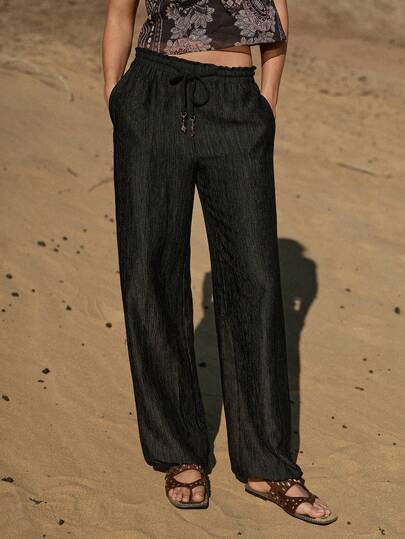 MOTF STUDIO KADINLAR İÇİN ELASTİK BEL VE İPLİ BOL PANTOLON, İLKBAHAR/YAZ