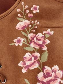 SHEIN MOD Brown Floral Print Tie Front Camisole,Party Tops, Costume,Maroon Top,Club Tops,Party Tops,Boho,Spring Clothing,Summer,Vacation Outfits Women,Casual Women Outfits,Female Carnival Costume - Brown - View 5