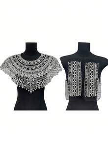 Embroidered Cape Set Detachable Collar Wrist Cuffs Elegant Evening Wear Shawl Wedding Party Formal Attire Silk Blend Luxury Embroidery - Multicolor - View 5