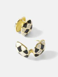 MOTF PREMIUM 女士优雅格纹耳环，奢华高端独特精致耳环，2025新款设计 - 金色 - 查看 6