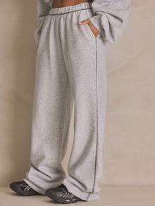 MUSERA 撞色缝线弹力腰直筒运动裤，适合夏季、运动、休闲、日常、街头风格等各种场合。 - 淺灰色 - 查看 4