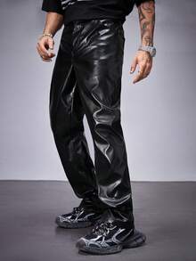 Manfinity VCAY Men's Matte Elastic Leather Pants - Black - View 1