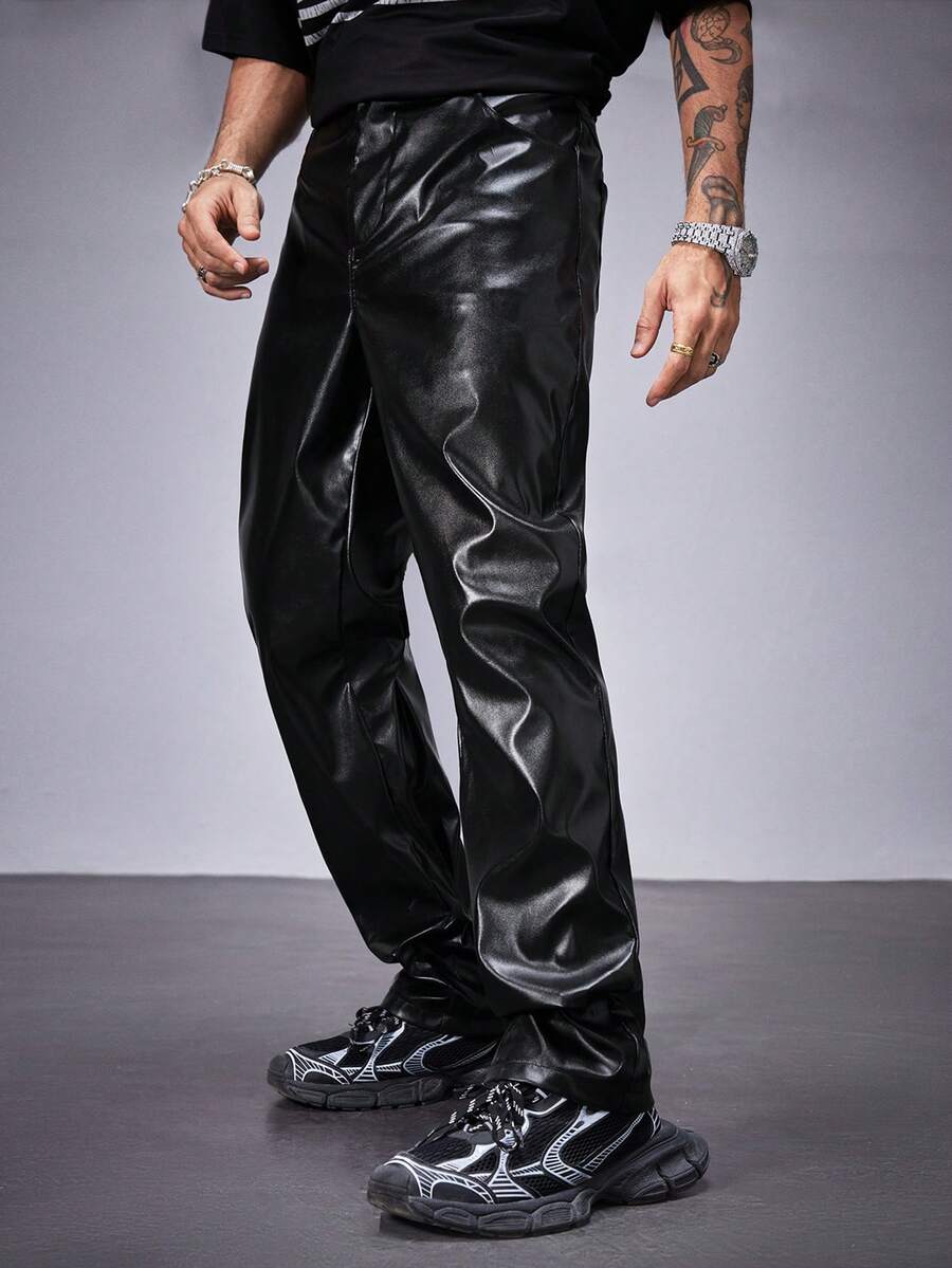 Manfinity VCAY Men's Matte Elastic Leather Pants - Black - View 1