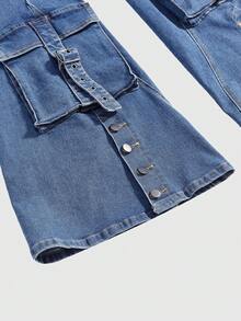 ROMWE Avant Sexy Denim Micro-Flare Jeans For Women - Medium Wash - View 4