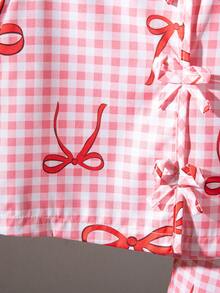 SHEIN 2pcs/Set Girls Sleeveless Woven Striped Tank Top With Bow Decor & Elastic Waist Loose Casual Shorts, Summer Girls Summer Clothes Sets Bow Knot Set Girls Blouse Set Plaid Two Piece Set For Girl Girls Bow Pajamas Girls Summer Sleeveless Top And Shorts Girls Plaid Two Piece Set Girls Bow Knot Set - Pink - View 5