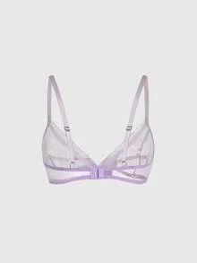 ROMWE Kawaii Set de 3 piezas: Sujetador de triángulo transparente con decoración de moño en contraste de color y tela jacquard de malla rústica dulce - Multicolor - Ver 6