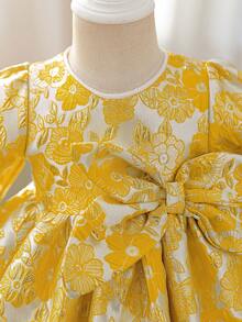 Glamorique Kids Baby Girl Jacquard Dress, Suitable For Spring, Summer, Autumn Wear, Party, Daily, And Festivals - Yellow - View 4