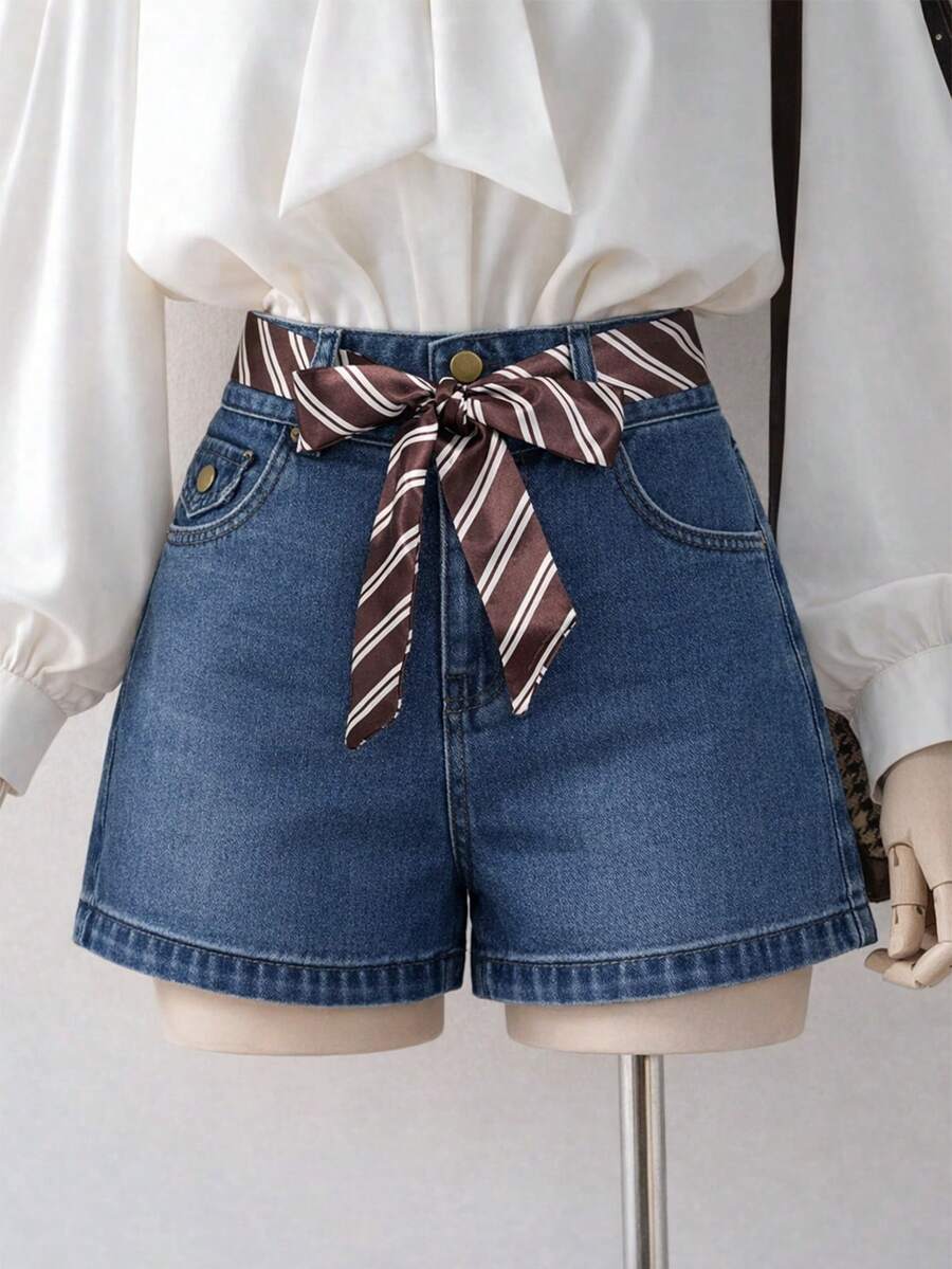 GlowEve Women's Casual Washed Denim Shorts With Slant Pockets, Summer - Blue - View 1